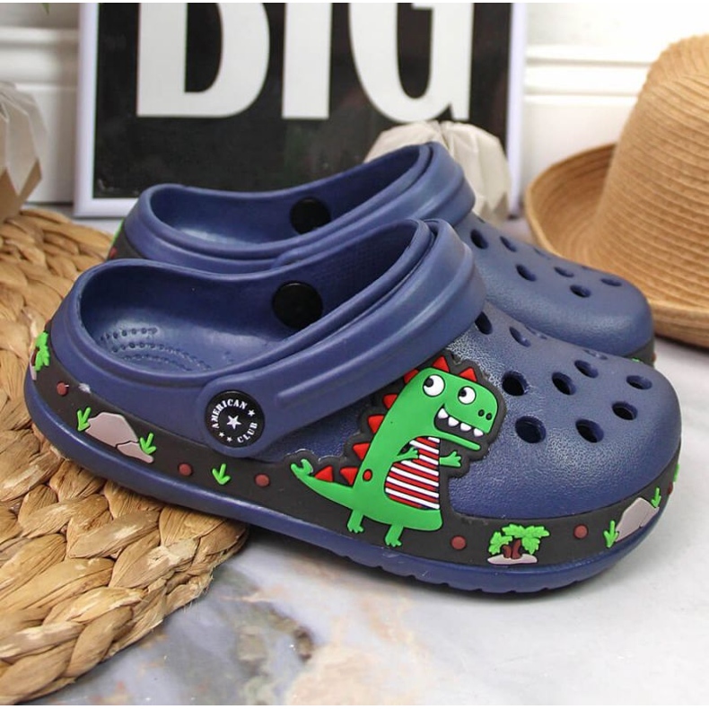 American Club Jr.AM900B marineblå hjemmesko med en dinosaur 1