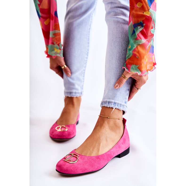 Ruskindsballerinaer til kvinder med Nicole-dekoration 2746 Fuchsia lyserød 1