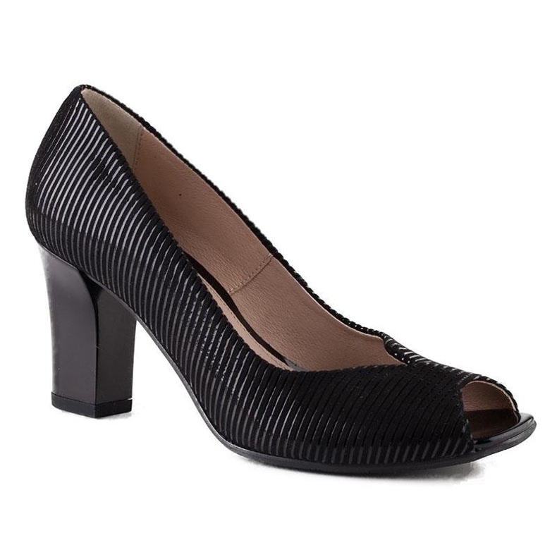 Marco Shoes sorte læderstribede pumper 1