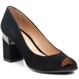 Marco Shoes Sort ruskind pumps med en metallisk hæl 1