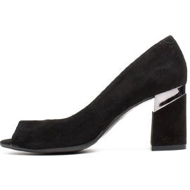 Marco Shoes Sort ruskind pumps med en metallisk hæl 2