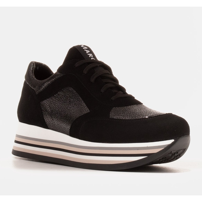 Marco Shoes Lette sneakers på en tyk sål i naturskind sort 1