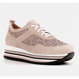 Marco Shoes Sneakers på en tyk sål med åndbart mesh beige 3