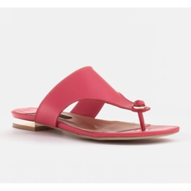 Marco Shoes Flade læder-flip-flops med metallisk hæl lyserød 1