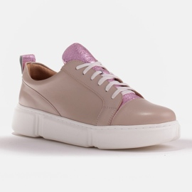 Marco Shoes Beige sneakers med lyserød indsats 1