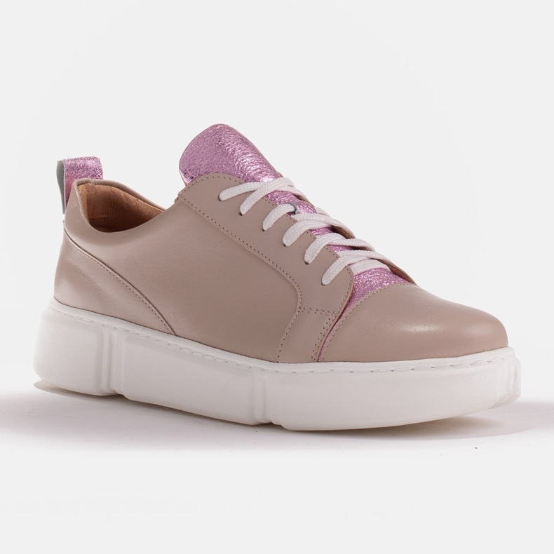 Marco Shoes Beige sneakers med lyserød indsats 1