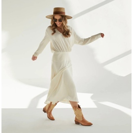 Marco Shoes Cowboystøvler i kombination af læder og hørstof 2186B + J-003-1266-4 beige 2