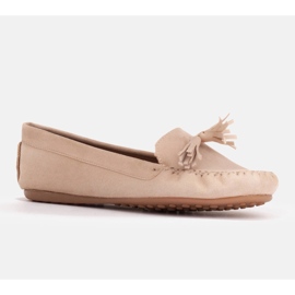 Marco Shoes Ballerina mokkasin i beige ruskind 1