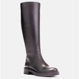 Marco Shoes Lavhælede prægede læderstøvler sort 1