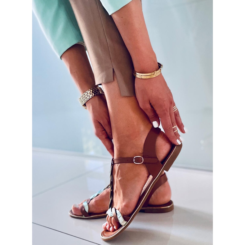 Basma Camel iriserende damesandaler brun 2
