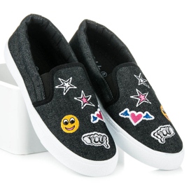 Balada Denim Slipons med lapper sort 1