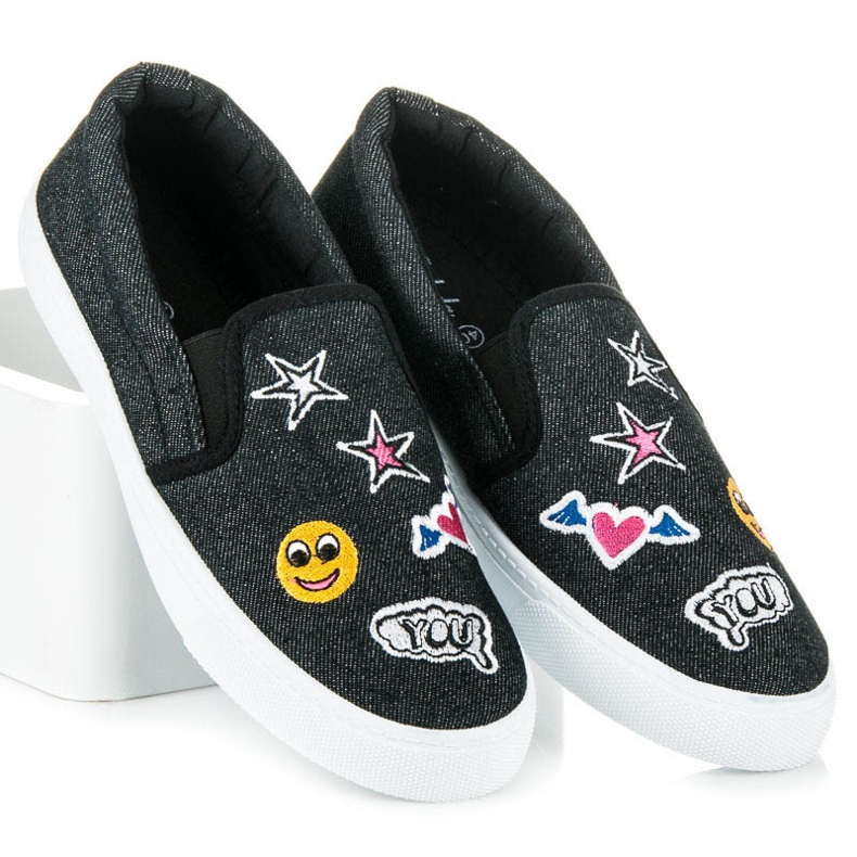 Balada Denim Slipons med lapper sort 1