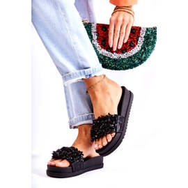 Dame-platformsflip-flops med dekorationer, sort 2