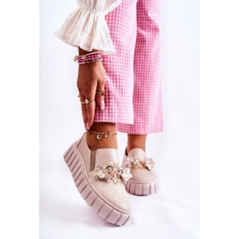 PA2 Slip-on sneakers i læder til kvinder med beige Mirana-dekoration 1