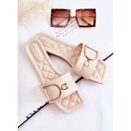 PG2 Klassiske lædertøfler til kvinder med beige shilla-dekoration gylden 6