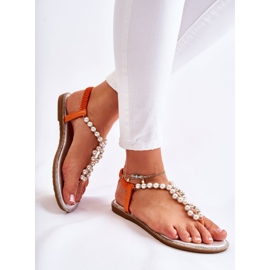 PG1 Moderigtige sandaler flip-flops med perler Orange Isalia 1