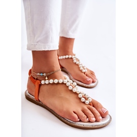 PG1 Moderigtige sandaler flip-flops med perler Orange Isalia 3
