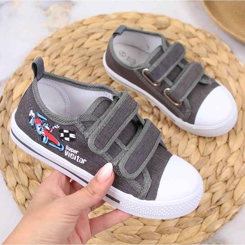 Grå Atletico børnesneakers med velcro 1