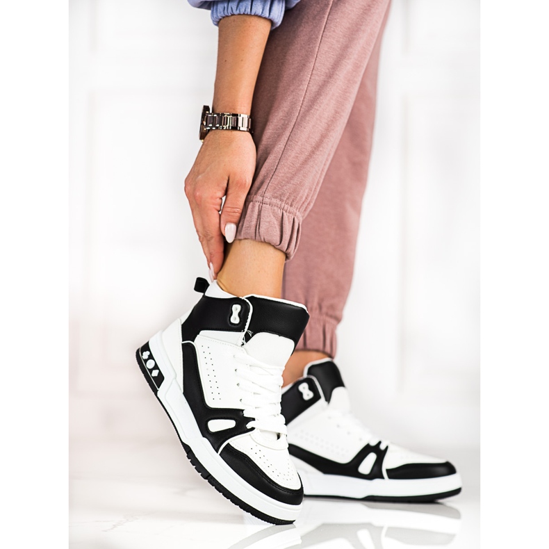 Shelovet høje sneakers med snøre i sort og hvid 2
