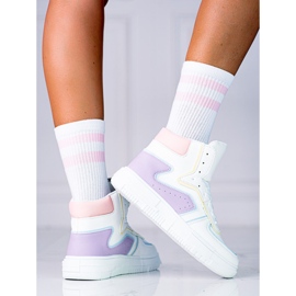 High Shelovet damesneakers lavet af økologisk hvidt og lilla læder violet flerfarvet 2