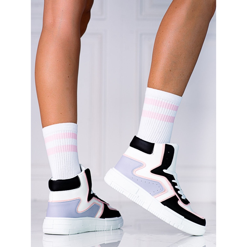 Kvinders high-top Shelovet sneakers lavet af økologisk sort og hvidt læder flerfarvet 2