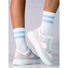 Damesneakers med snøre på Shelovet platformen lavet af økologisk læder i hvid og grå pink flerfarvet 1