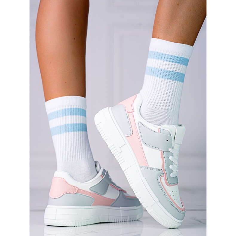Damesneakers med snøre på Shelovet platformen lavet af økologisk læder i hvid og grå pink flerfarvet 1