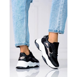 Kvinders Shelovet sneakers med snøre på en høj platform sort og hvid 1