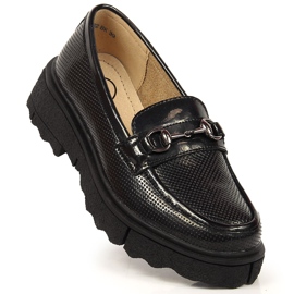 Dame loafers, lakeret, perforeret, sort Filippo 1
