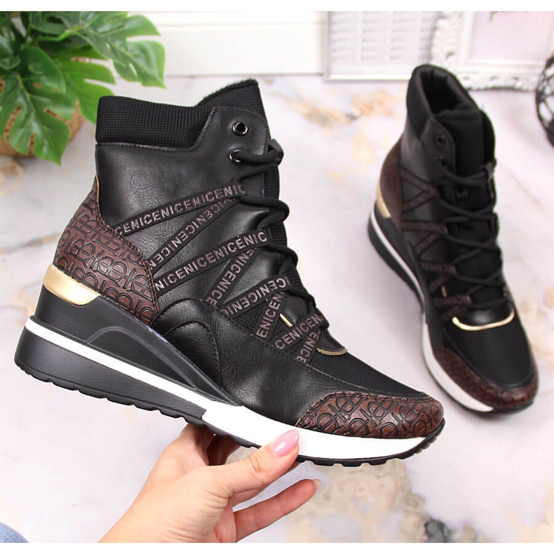 Sorte wedge sneakers til kvinder Potocki 1