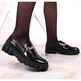 Sortlakerede loafers til kvinder med kæde fra Sergio Leone 3