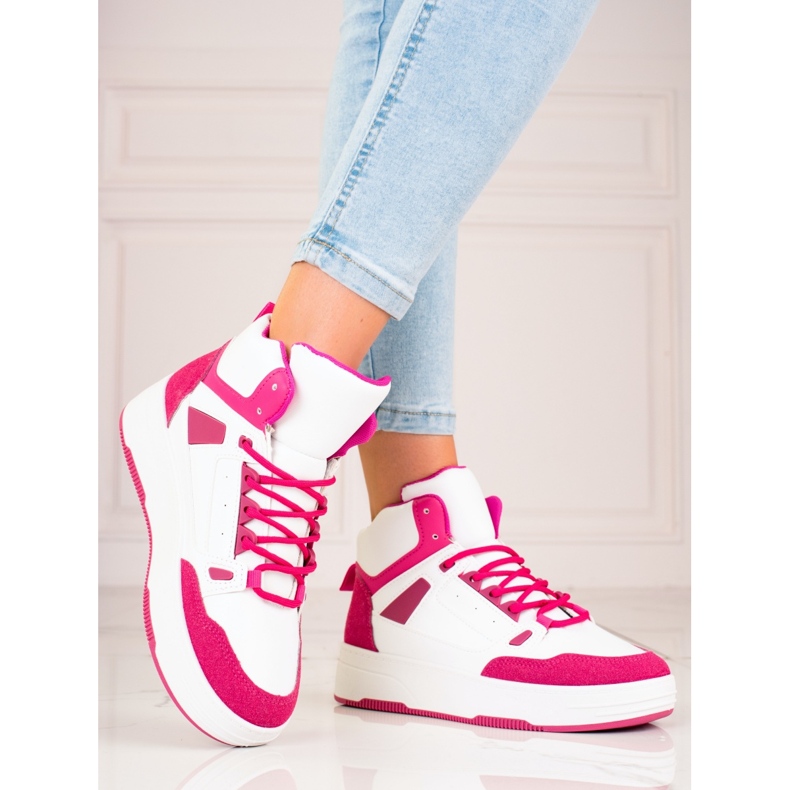Kvinders high-top Shelovet hvide og pink sneakers lyserød 2