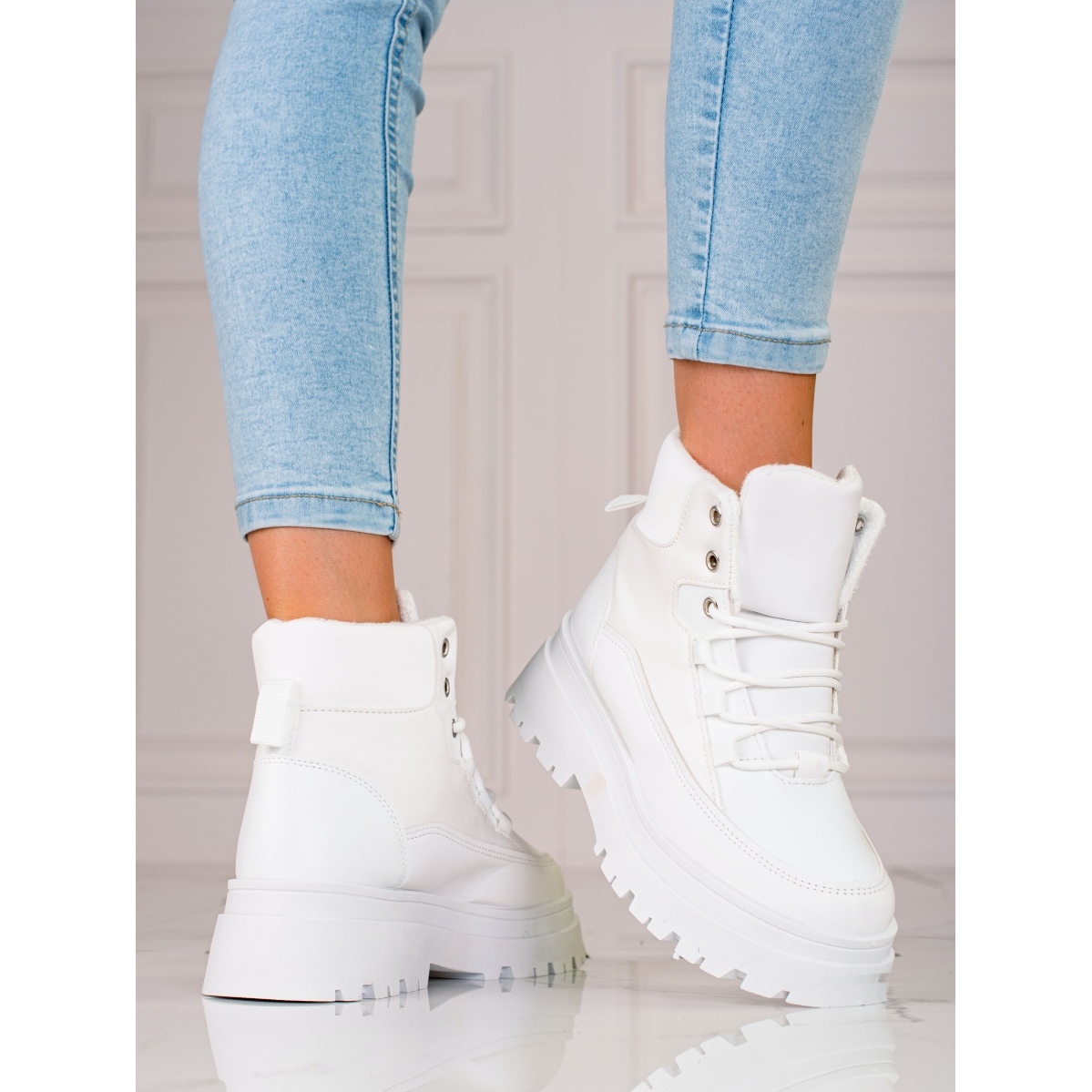 Hvide Shelovet-støvler med snøre kvinder - KeeShoes
