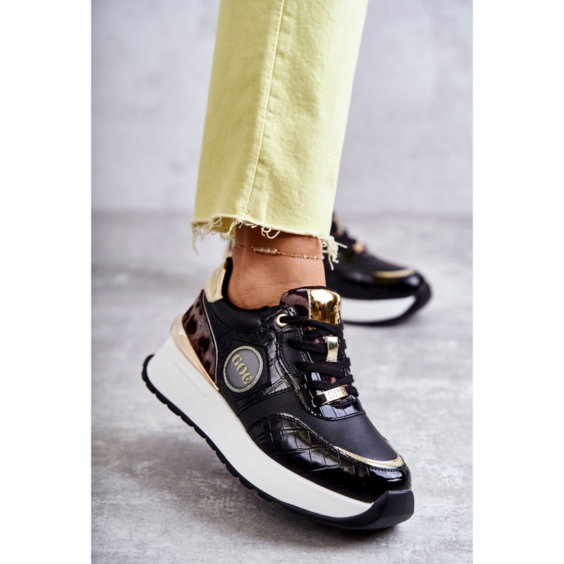 Damesportssko On Wedge GOE KK2N4085 Sort brun gylden 1