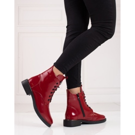 Røde Shelovet-støvler med snøre til kvinder lavet af økologisk patentlæder 1