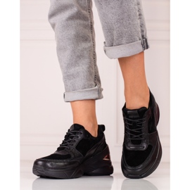 Sorte lædersneakers til kvinder Shelovet 2