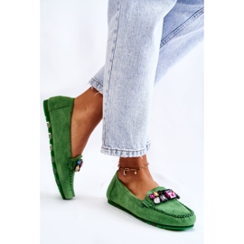 PS1 Dame ruskind loafers med grønne Janetta dekorationer 3