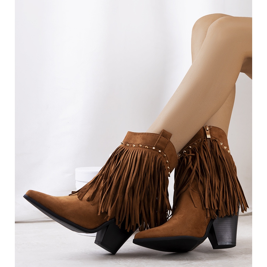 PA1 Camel cowboy støvler med Zanco frynser brun -