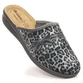 Komfortable grå Inblu leopardprint til kvinders hjemmesko 1