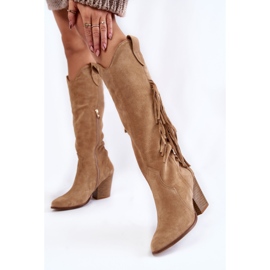 Lewski Shoes Cowboystøvler i ruskind til kvinder Lewski 3094 / F Dark Beige 1