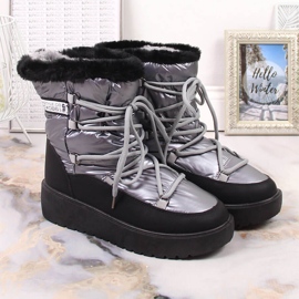 Varme vinterstøvler med snørebånd til kvinder sølv - KeeShoes