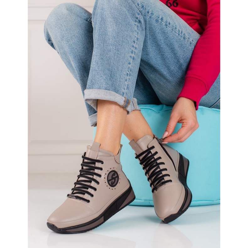 Damesneakers på Shelovet platformen lavet af naturligt læder beige 1