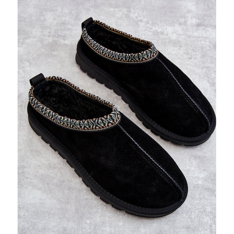 Dame suede hjemmesko med pels Sort Buffie 2