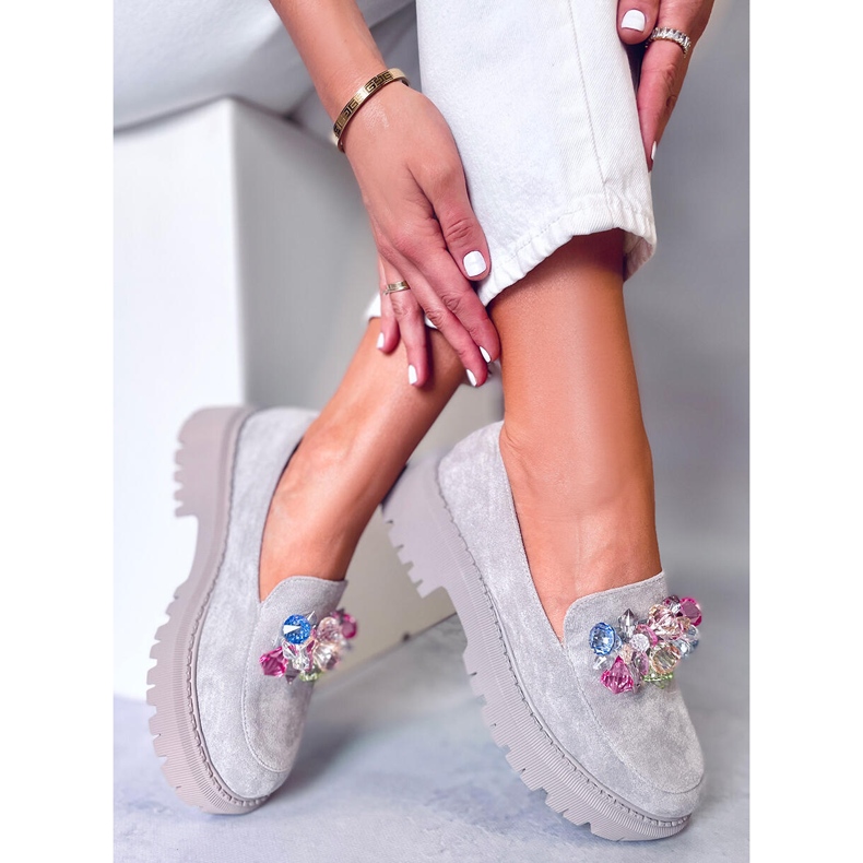 PA1 Stefani Grå platform loafers med perler 1