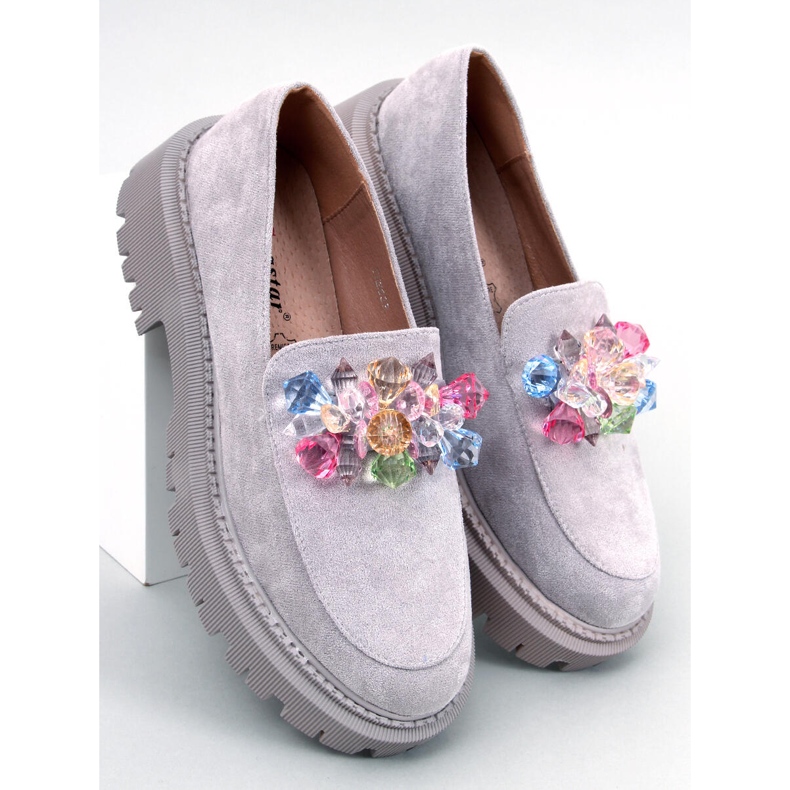 PA1 Stefani Grå platform loafers med perler 2