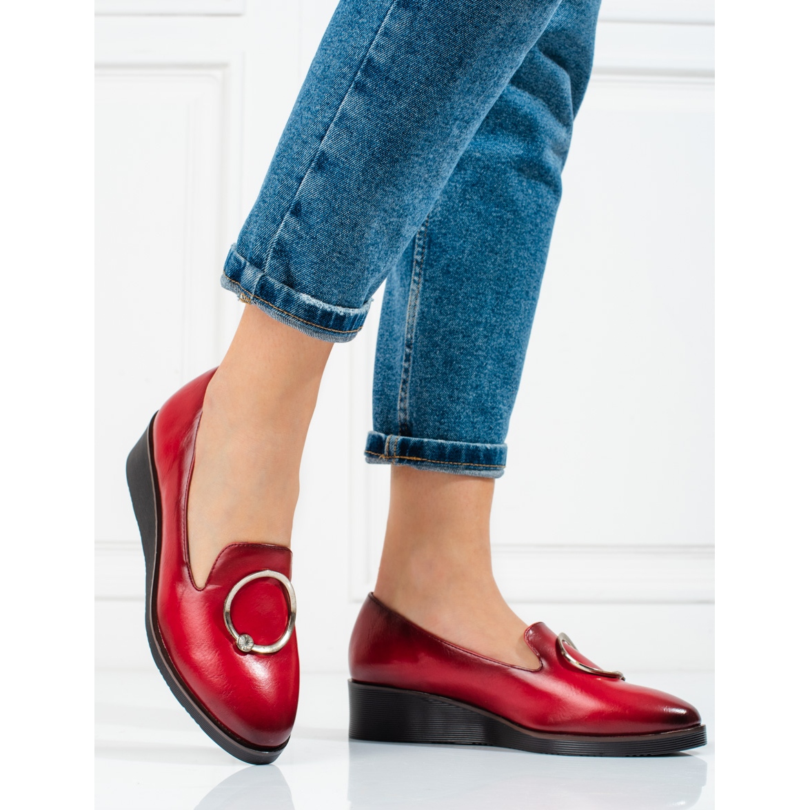 Røde low wedge sko til Potocki - KeeShoes