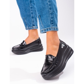 Shelovet loafers i lakeret læder med tykke såler sort 1