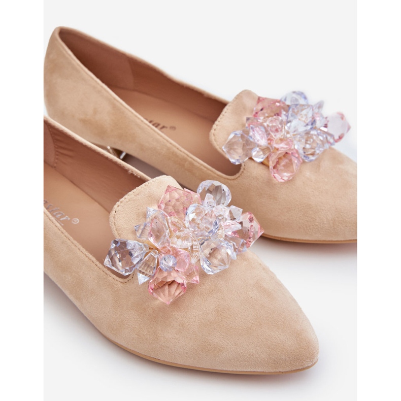 Dameudsmykkede loafers med flade hæle Beige Sloane 1
