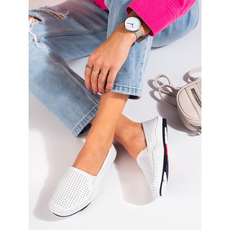 Kvinders gennembrudte slip-on loafers hvide Shelovet 2