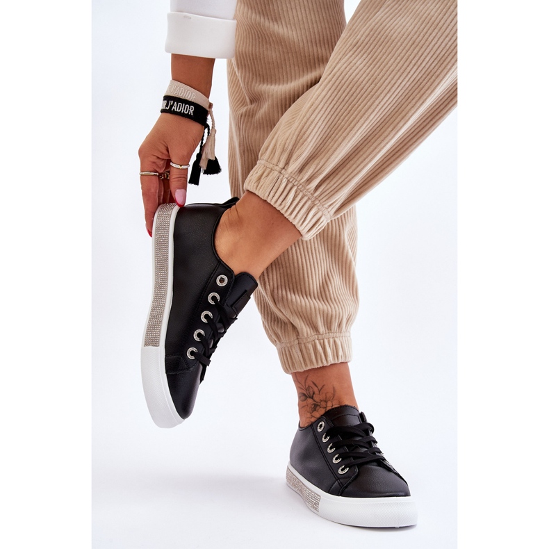 Lave sneakers til kvinder med stråler, sort og hvid Demira 2